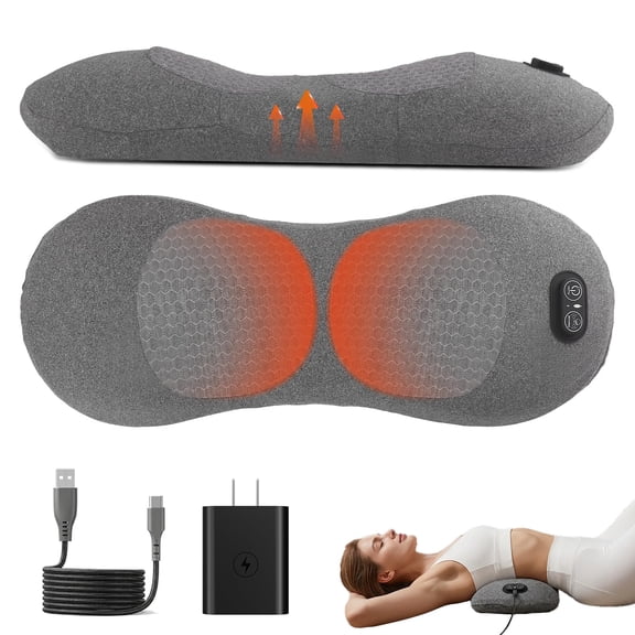 Triple Fusion Back Massager with Heat & Vibration, Electric Lumbar Decompression Pillow for Office Workers, Athletes & Seniors