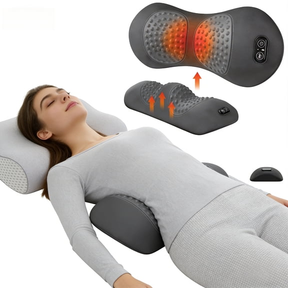 Triple Fusion Back Massager with Heat, Vibration & Traction, Ergonomic Memory Foam Cushion for Lower Back Pain Relief for Bed, Chair, Office and Car