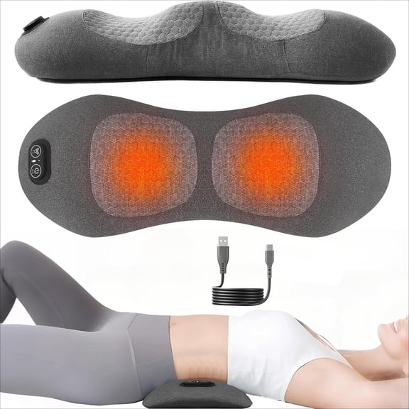 Triple Fusion Back Massager with Heat & Vibration & Traction, Traction Lifting, Heat Compress, Electric Lumbar Support Pillow for Bed Chair Office