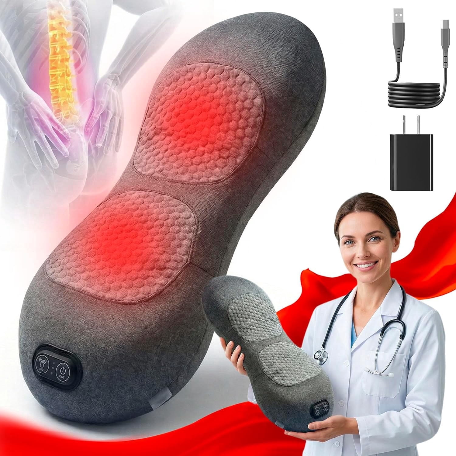 Triple Fusion Back Massager with Stretching, Vibration and Heat, 3-in-1 ...