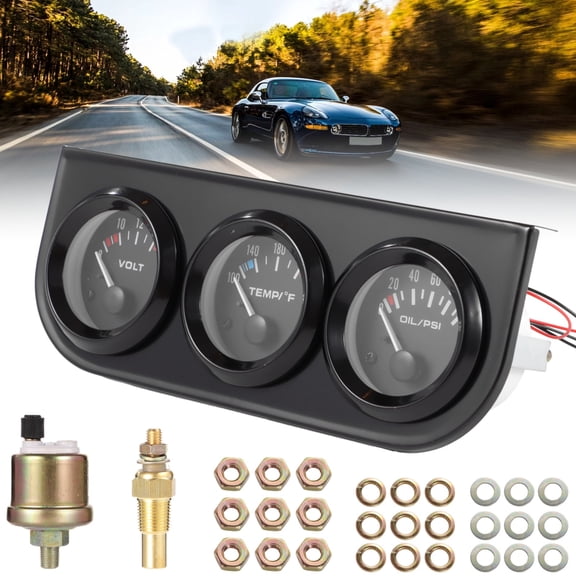 Triple Gauge Kit, 3 in 1 Car Meter, Voltmeter + Water Temperature Gauge + Oil Press Gauge, Auto Gauge Set for Cars, SUVs, Trucks, Vehicles, Motorcycles, Tractors, Black