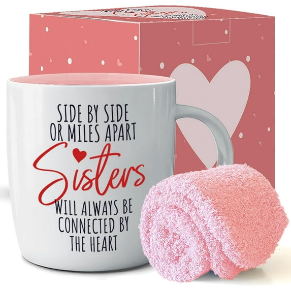 Triple Gifffted Best Sister Ever Coffee Mug & Socks, Gifts for Little Big Sisters From Brother, Birthday Presents Ideas, Valentines Mothers Day Christmas, To Younger Older Sibling, Ceramic Cup 380ml