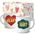 thumbnail image 1 of Triple Gifffted Funny Couples Gifts Heart and Fart Coffee Mugs for Wedding Anniversary Christmas Engagement Valentines Day, Girlfriend Boyfriend Parents His Hers, Bride Groom, Mr Mrs, Ceramic, 380ML, 1 of 5