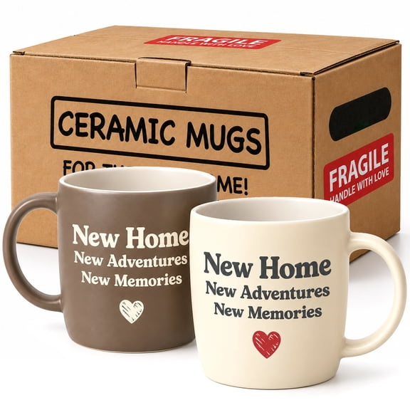 Triple Gifffted Housewarming Coffee Mug Set for New Home, Adventures, Memories, House Warming Couples Gift for New House Homeowners, Moving In Away or First Home Gifts, 13oz Ceramic