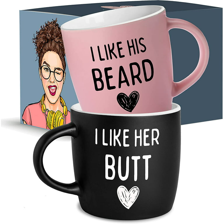 Triple Gifffted I Like His Beard Coffee Mugs For Couples, Funny Couple  Gifts for Anniversary, Engagement and Christmas, Girlfriend Unique Gifts,  His