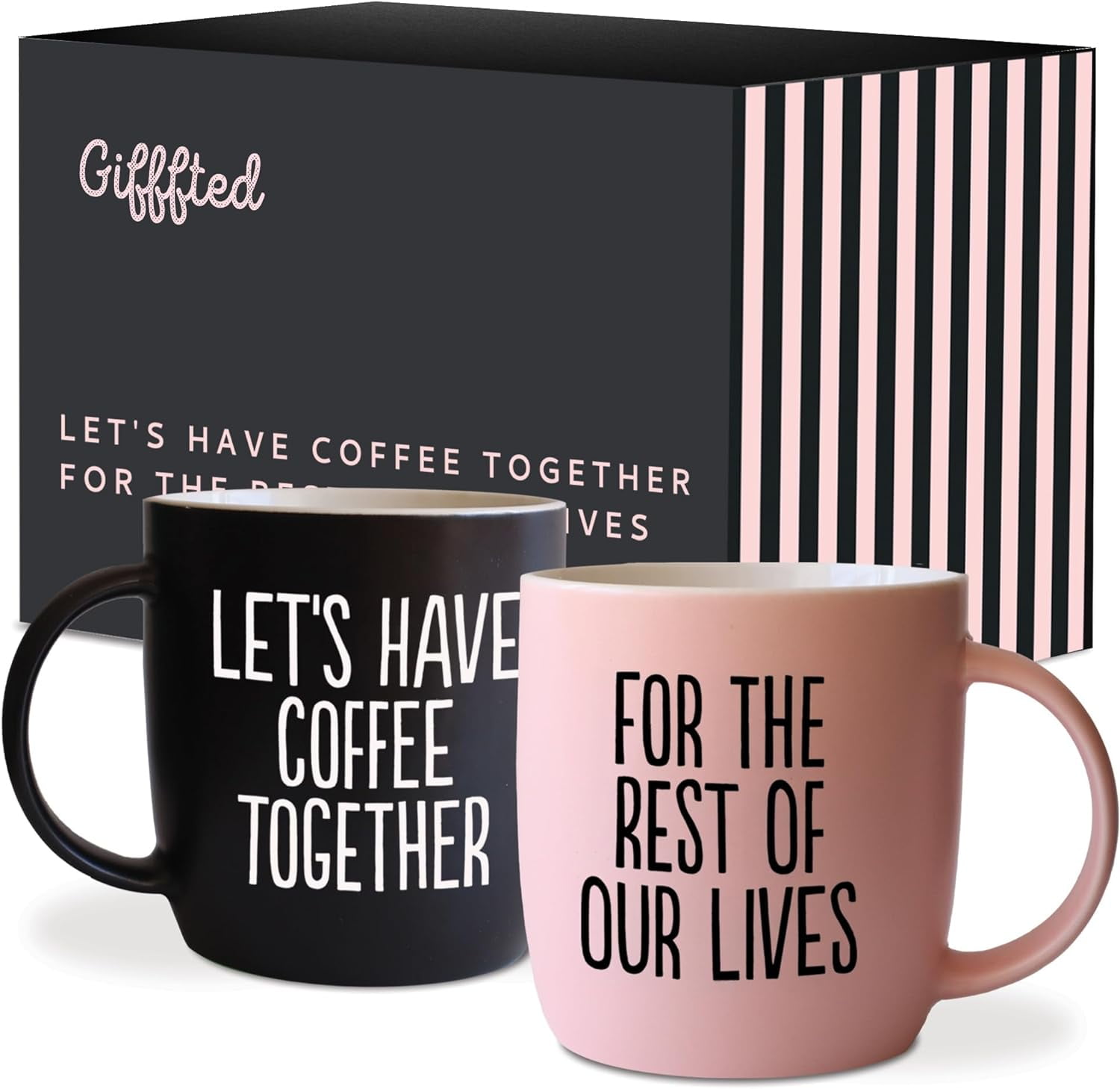 Elegant Black and Pink Ceramic Couple Mug Set, 13 oz