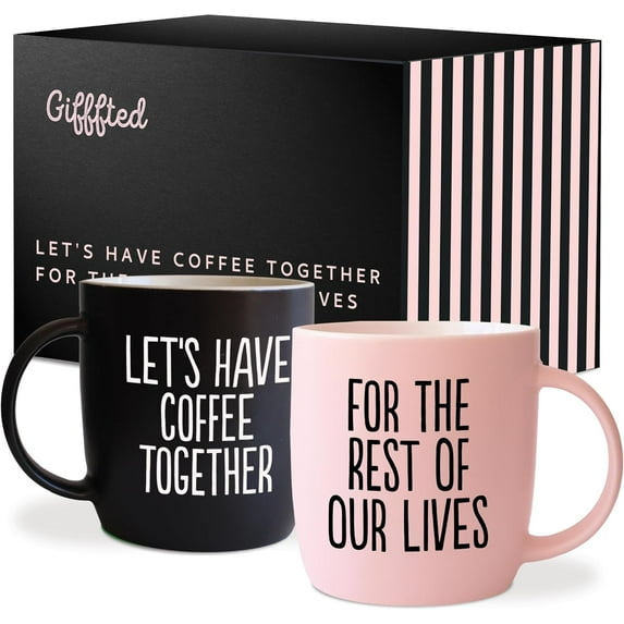 Triple Gifffted Lets Have Coffee Together Coffee Mug Set - Engagement Mr and Mrs Wedding Gift for Couple - Engaged Bride and Groom Newlywed Gifts, Bridal Shower, Couples Mugs, Ceramic, 380ML