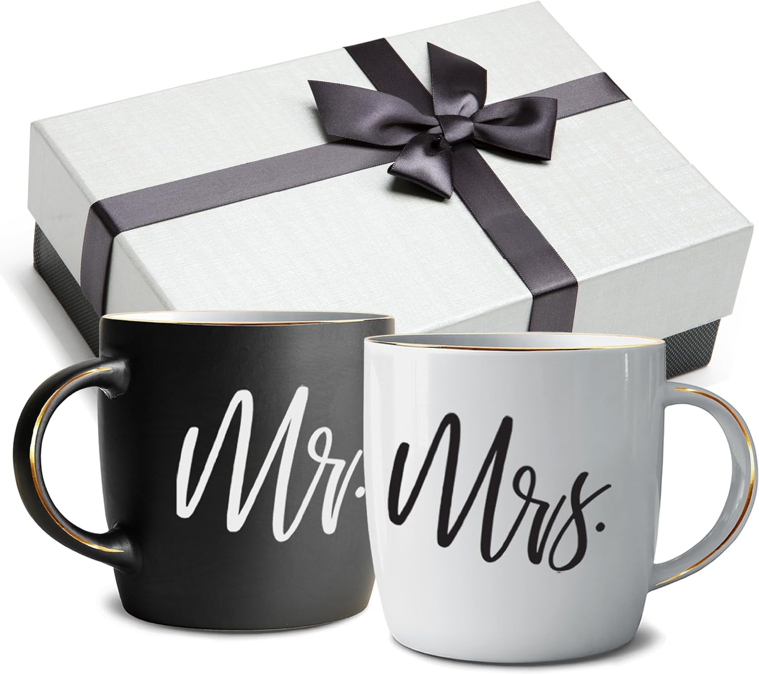 Mr. and Mrs. Black and White Ceramic Coffee Mug Set
