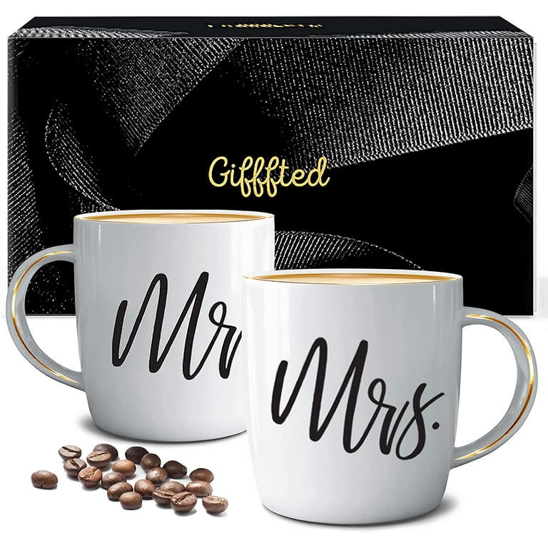 Triple Gifffted Mr and Mrs Coffee Mugs Gifts, For Wedding, Anniversary,  Engagement, Present For Couples, Women, Bride Groom, Christmas, Bridal  Shower, Valentines, His and Her Set, Couple Mug Gift 