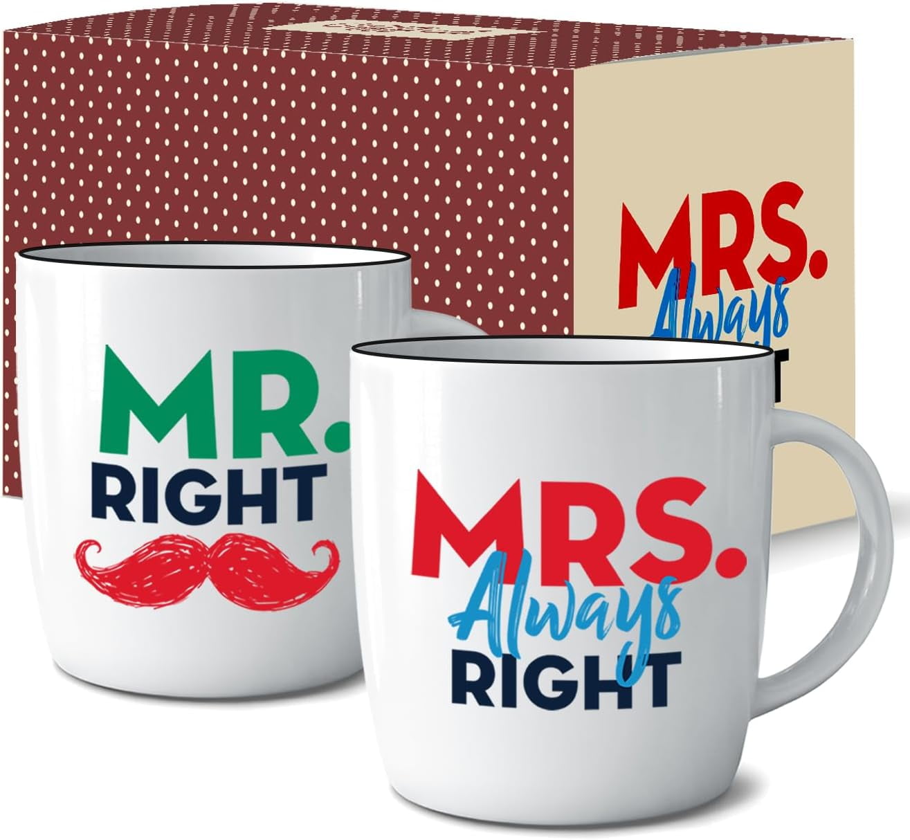Mr Right and Mrs Always Right White Ceramic Coffee Mugs Set