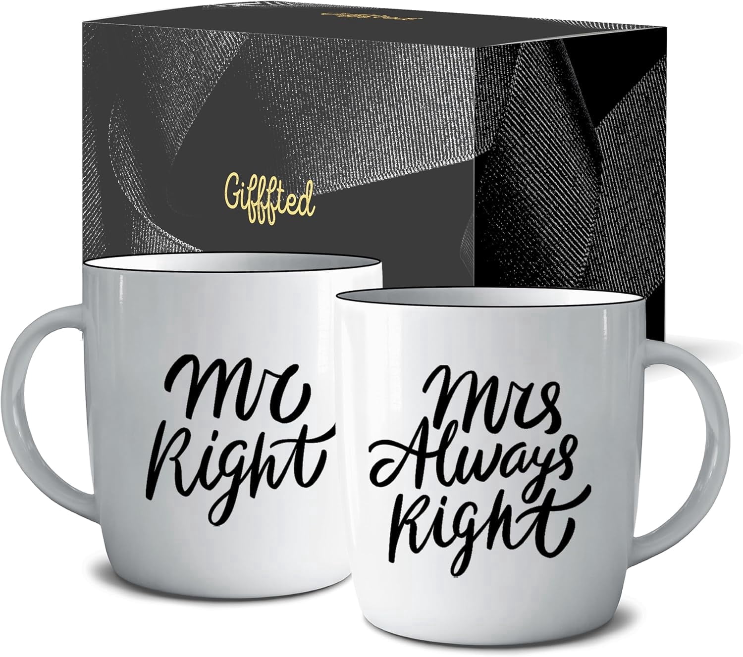 Triple Gifffted Mr Right and Mrs Always Right Coffee Mugs Gifts for Couple, Engagement Anniversary Day Wedding, Women, Couples, Bride Groom, Christmas, Newlywed, Valentine's, Gift, His and Hers Set