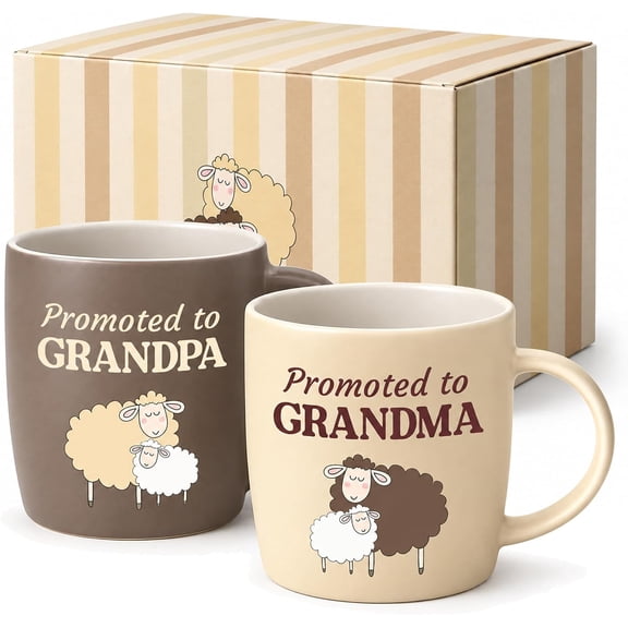 Triple Gifffted Promoted To Grandparents Coffee Mugs for New Best Grandma and Grandpa to Be, Gifts Ideas First Time Grandparent, Baby Reveal Pregnancy Announcement, Christmas Day, Ceramic 13Oz