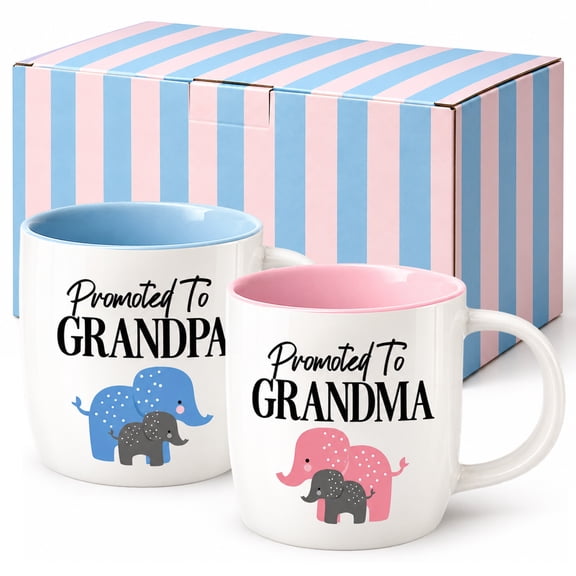 Triple Gifffted Promoted To Grandparents Coffee Mugs for New Best Grandma and Grandpa, Gifts Ideas First Time Grandparent Baby Reveal Pregnancy Announcement Christmas, Ceramic 13Oz