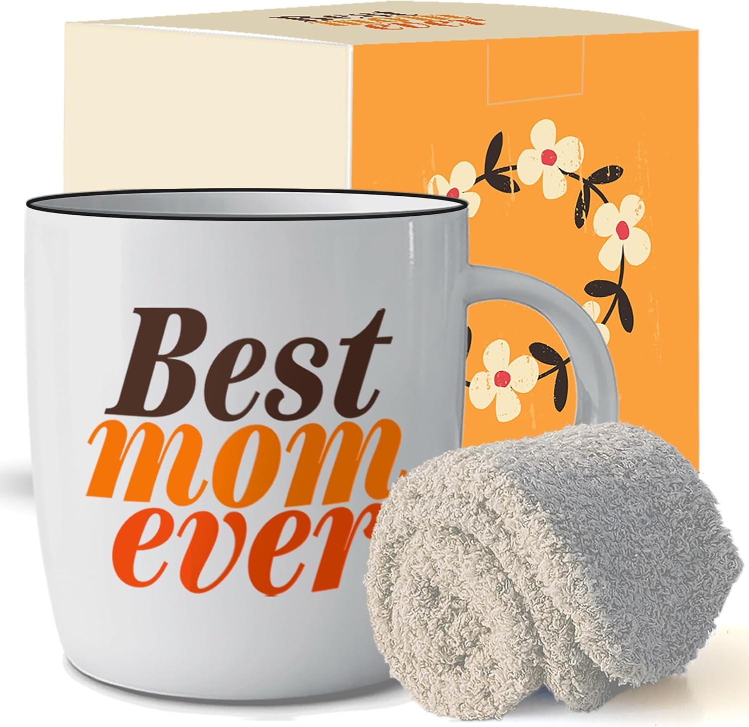Triple Gifffted Worlds Best Mom Ever Coffee Mug & Socks Set for Mother, Gifts Ideas for Christmas,valentines, Mothers Day, Birthday, From Daughter and Son, Cool Mommy Presents, Ceramic Cup 380ml