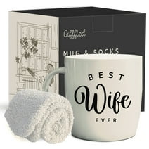Triple Gifffted Worlds Best Wife Ever Coffee Mug and Socks Set, Gifts Ideas for Her Birthday, Valentines Anniversary Christmas Mothers Day, Present To Women From Husband, Ceramic Pink Woman Cup 380ml