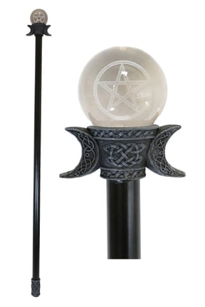 Triple Goddess Sacred Moon Pentagram Star LED Glass Decorative Prop Swagger Cane