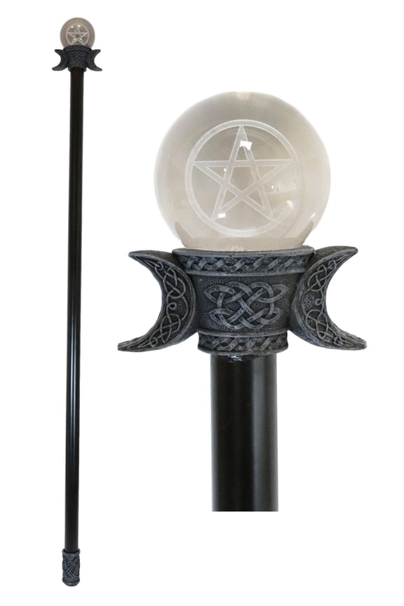 Triple Goddess Sacred Moon Pentagram Star LED Glass Decorative Prop Swagger Cane