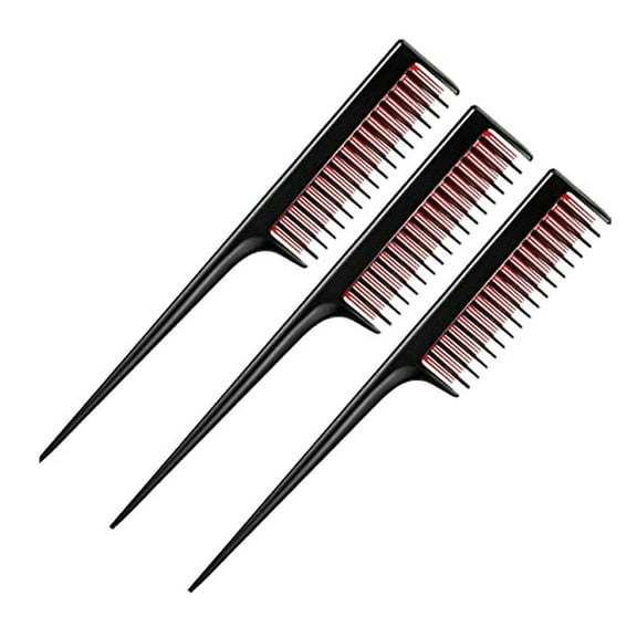 Triple Grooming Comb, Ladies Rat Tail Comb ,Rat Tail Comb for Back Combing Root Teasing, Adding Volume(3 Pieces, Black+Red)