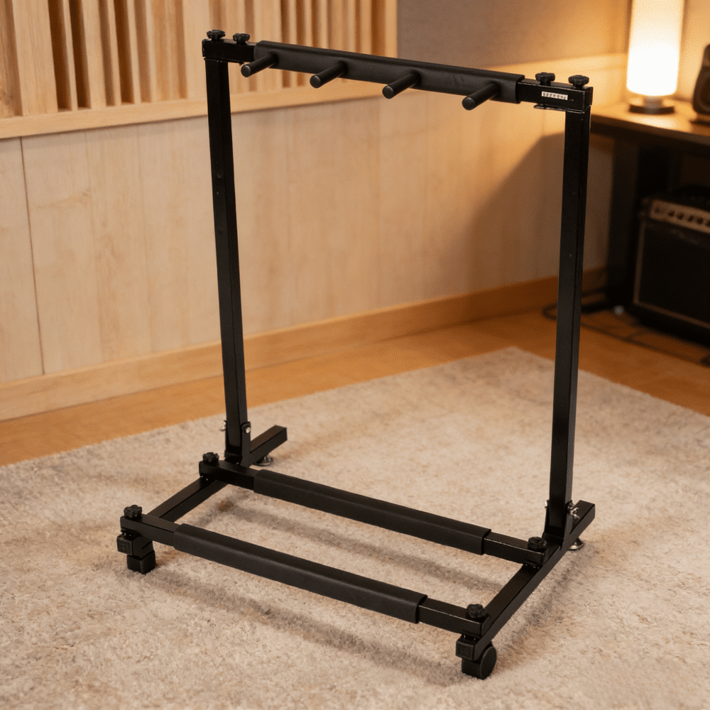Triple Guitar Stand Folding 3 Guitar Holder Rack for Acoustic Electric Bass Guitars Heavy Duty Portable Floor Stand Home Studio Storage Practice Space Gig Performance Space Saving Folding Design