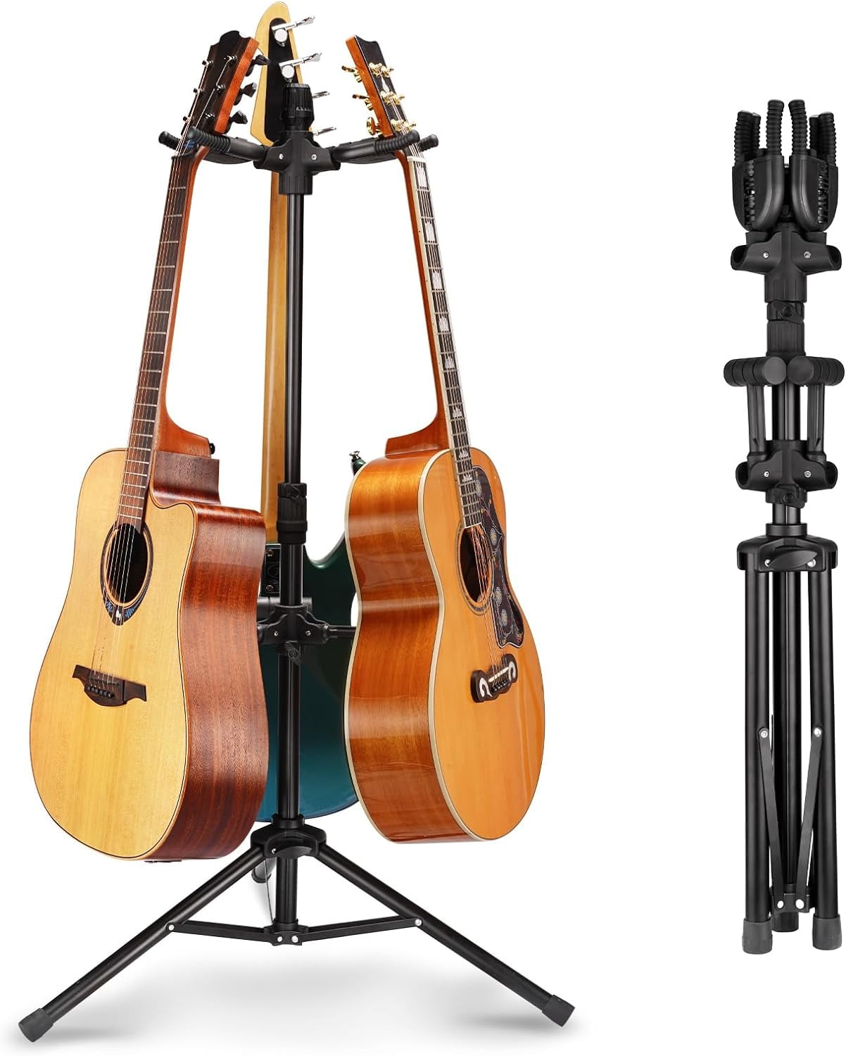 Triple Guitar Stand - Heavy Duty 3 Guitar Stand for Acoustic/Electric/Bass/Banjos, Auto-Lock Folding Design, Non-Slip Base & Anti-Rust - Portable for Stage/Travel/Studio GGS-06T