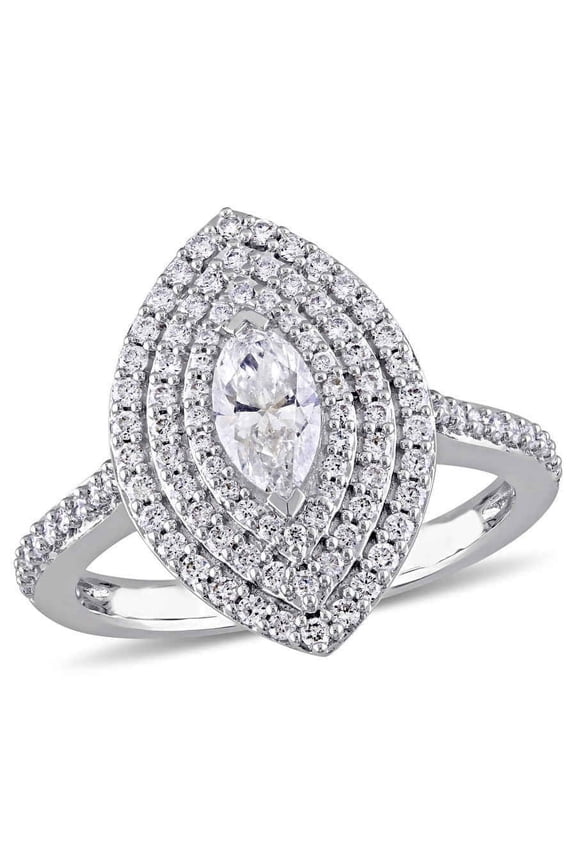 Triple Halo Diamond Ring, Marquise Cut Diamond Engagement Ring, Pave Set Halo Ring, Solitaire With Accents Diamond Ring, 2.5 Ct Simulated Diamond, 925 Sterling Silver