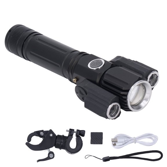 Triple Head Flashlight Aluminum Alloy ABS 2600mah USB Rechargeable Aircraft Shaped Multifunction Lamp with Bracket for Outdoor Adventure Cycling