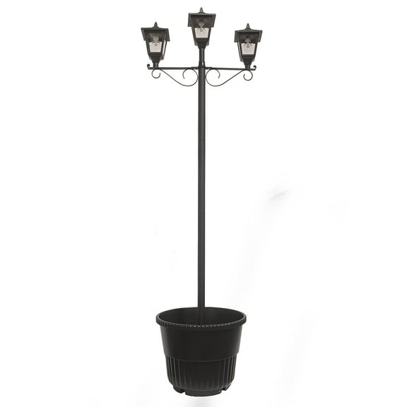 Triple Head Solar Lamp and Post set with Round Planter