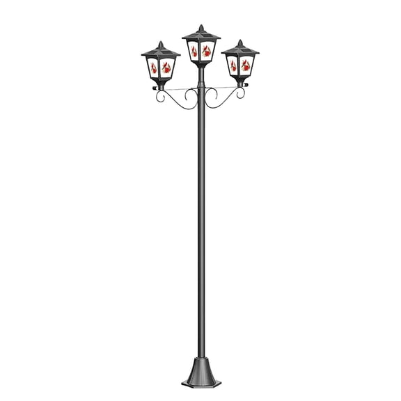 Kanstar Solar Walkway Light 71.26 Inch Triple-Head Black Galvanized Steel Waterproof LED Auto On/Off Red Bird Pattern