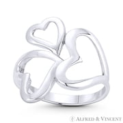Triple Heart Cluster Love Charm Right-Hand Statement Promise Ring in .925 Sterling Silver