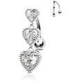 thumbnail image 1 of Triple Heart Dangle Belly Button Rings 14G Reverse Belly Navel Rings Dangly Cute Belly Piercing Jewelry Stainless Steel, 1 of 7
