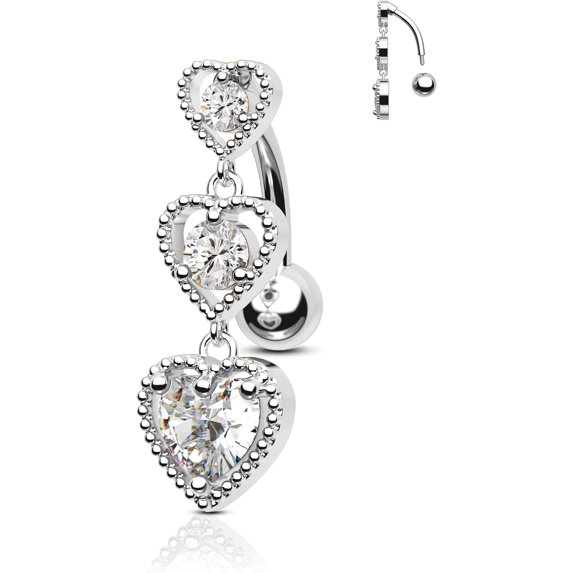 Triple Heart Dangle Belly Button Rings 14G Reverse Belly Navel Rings Dangly Cute Belly Piercing Jewelry Stainless Steel