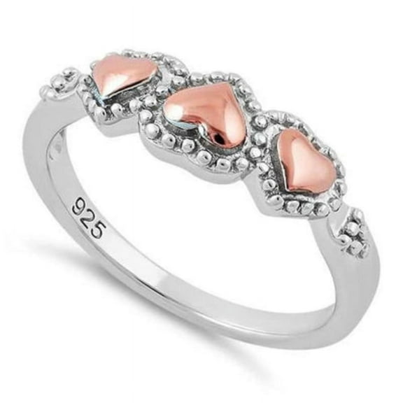 Triple Heart Wedding Ring 925 Sterling Silver Women Wedding Promise Band