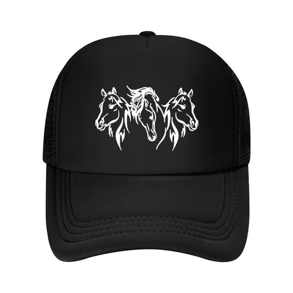 Triple Horse Print Summer Mesh Baseball Cap for Men,Made In USA,Adjustable Breathable Caps Women Men's Hat Casual Trucker Hat