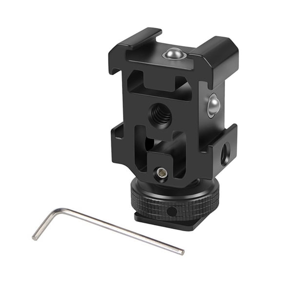 Triple Hot Shoe Mount Adapter Dual Screws Bracket Stand Holder for DSLR Camera for LED Video Microphone Flash Light,B