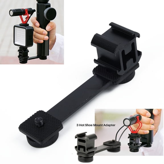 Triple Hot Shoe Mount for DJI Stabilizer Mobile 2, Zhiyun Smooth 4, and Feiyu Vimble 2