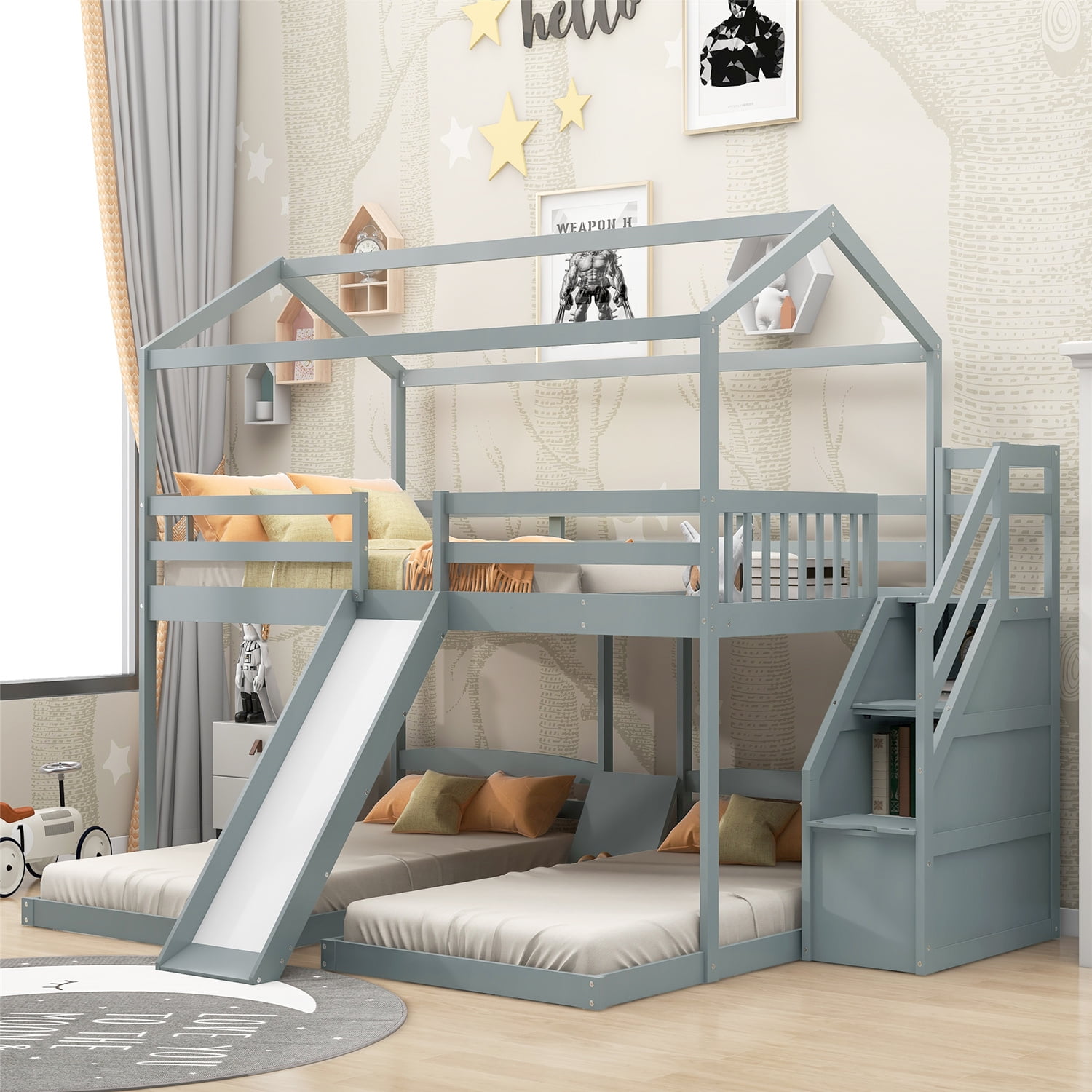 Bunk bed with slide and storage deals