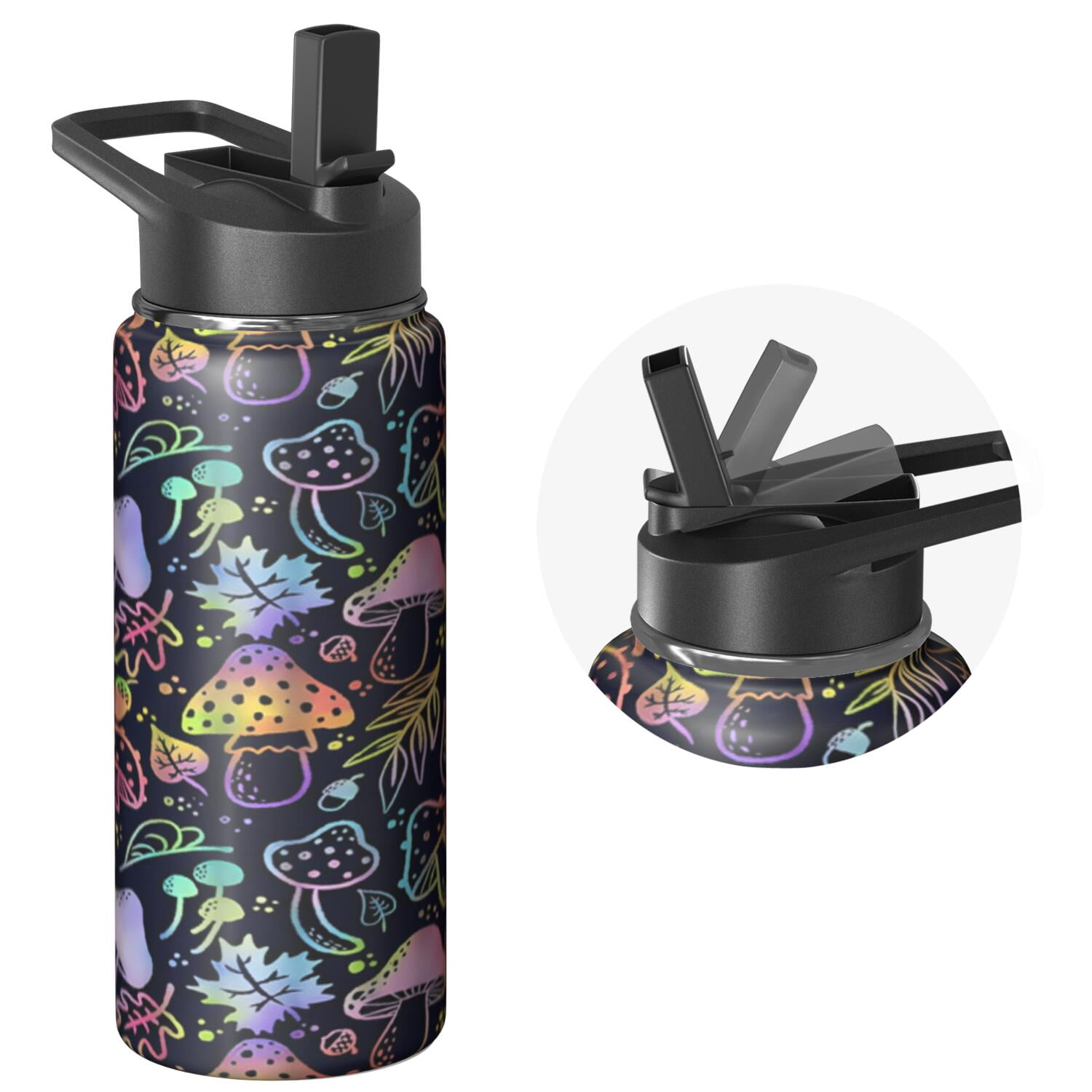 Triple Insulated 18oz Plants Themed Water Bottle with Straw, Stainless Steel Metal Bottle, Leak Proof Lids for Travel, Sports, Gym Suitable for Men & Women
