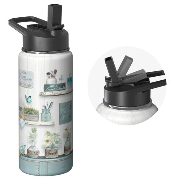 Triple Insulated Farmhouse Themed Embossed 18oz Stainless Steel Bottle with Lid, Reusable Insulated Flask Keeps Cold 24H, Sustainable Bottle for Hiking Trips