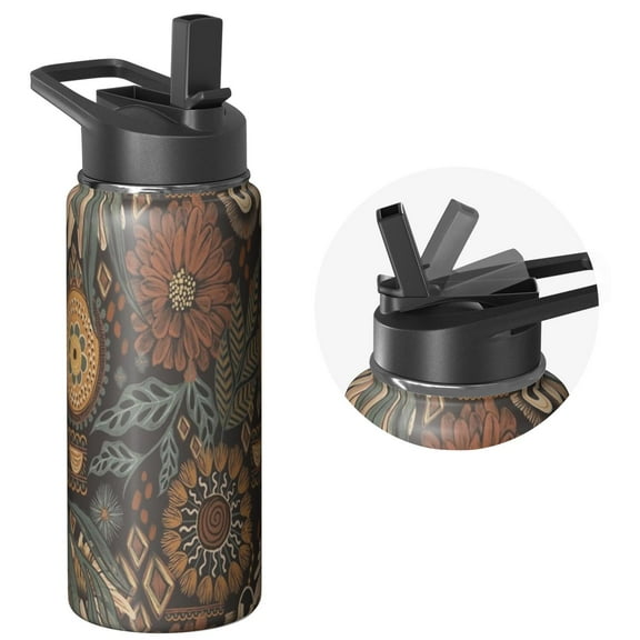 Triple Insulated Stainless Steel 18oz Bohemian Boho Themed Bottle with Lid, Reusable Flask Preserves Cold 24 Hours, Sustainable Steel for Mountain Biking & Rock Climbing