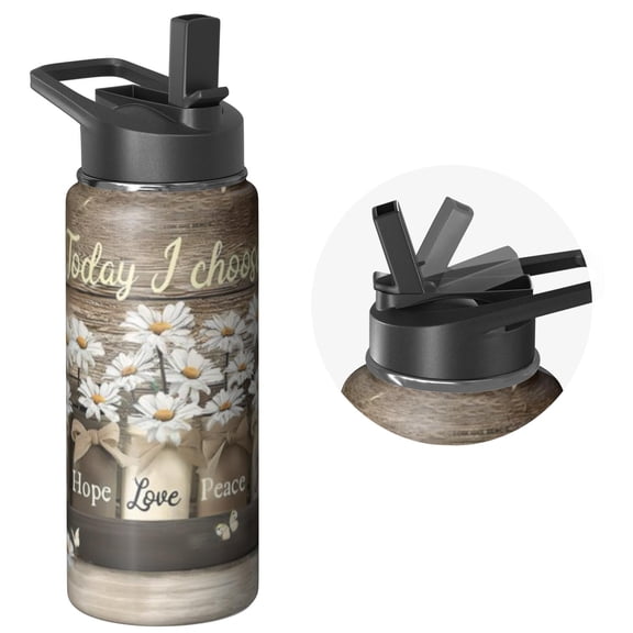 Triple Insulated Stainless Steel 18oz Farmhouse Themed Bottle, Push Pull Lid Included, Reusable Insulated Flask Keeps Cold 24 Hours, Eco Steel for Hiking Excursions