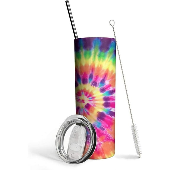 Triple-Insulated Stainless Steel Tumbler 20oz Tie Dye Tumbler with Lid, Straw, Brush