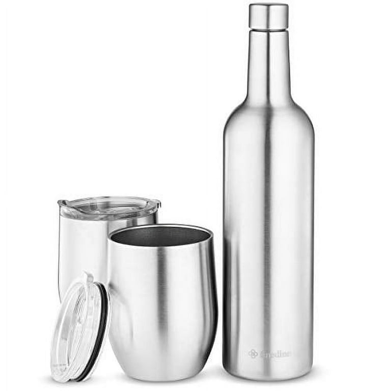 FineDine Wine Chiller Gift Set - Vacuum-Insulated Wine Bottle 750ml & Two Wine Tumbler with Lids 16oz. Made of Shatterproof 18/8 Stainless Steel & BPA