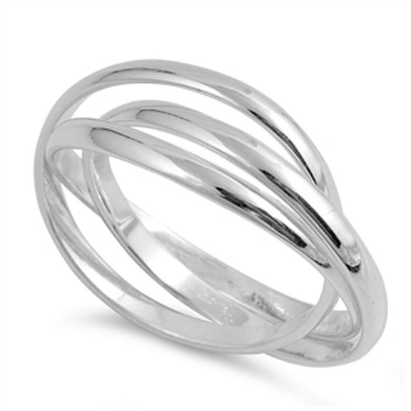 Triple Interlocked Rolling Stacking Ring Sterling Silver Wedding Band 925 Jewelry Female Male Size 4