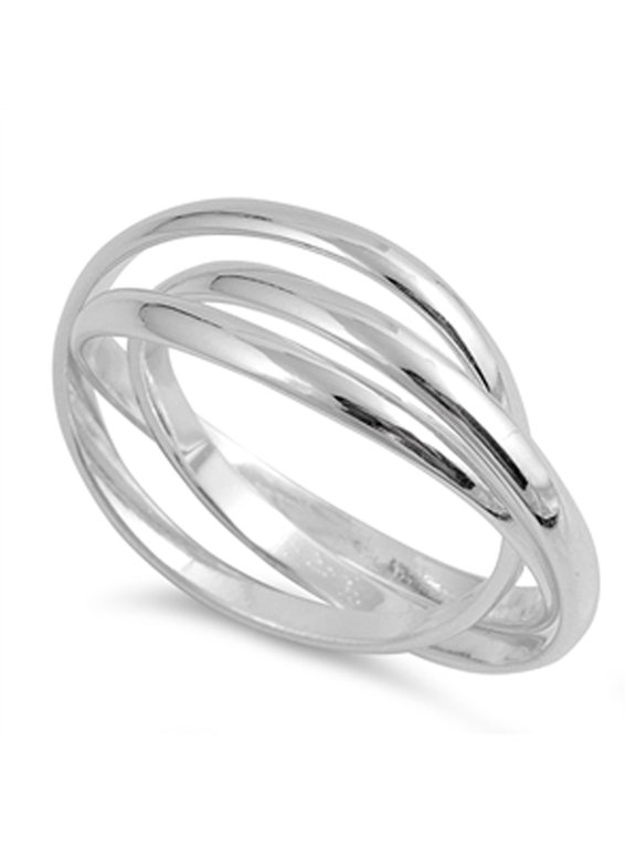 Triple Interlocked Rolling Stacking Ring Sterling Silver Wedding Band 925 Jewelry Female Male Size 4