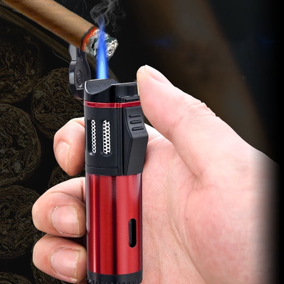 Triple Jet Torch Lighter Windproof Cigar Lighter, Refillable Butane Flame Lighter for Camping Hiking BBQ Fishing, Powerful 3 Burner Torch Ignition Survival Gear Outdoor Adventure Tool
