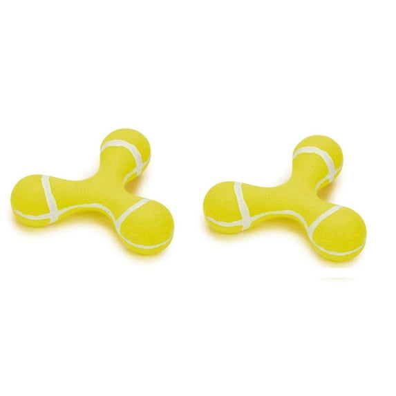 Triple Knob Tennis Ball Material Dog Toy with Squeaker Strong Durable Tough (2 Toy)