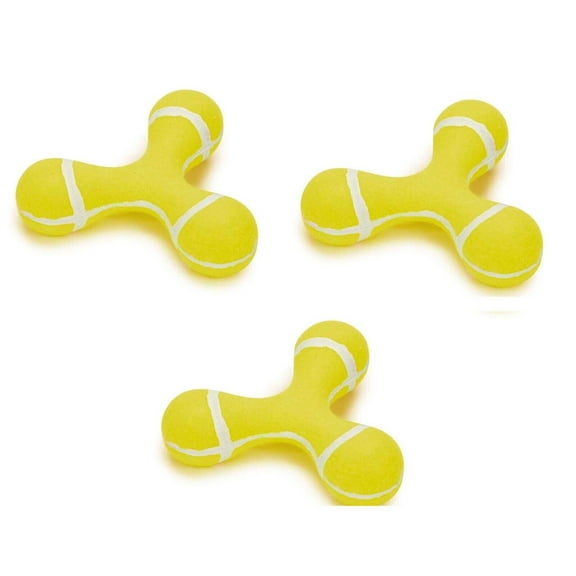 Triple Knob Tennis Ball Material Dog Toy with Squeaker Strong Durable Tough (3 Toys)