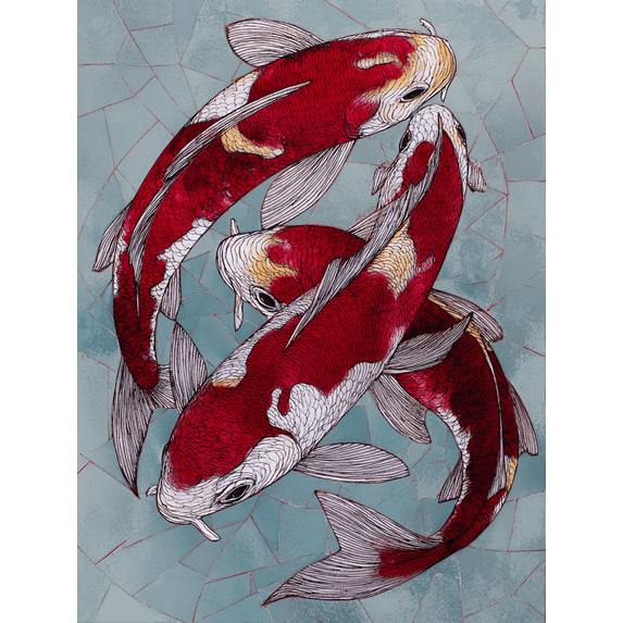 Triple Koi Fish Canvas Print, Suitable for Living Room, Office, Hotel, Restaurant Decor