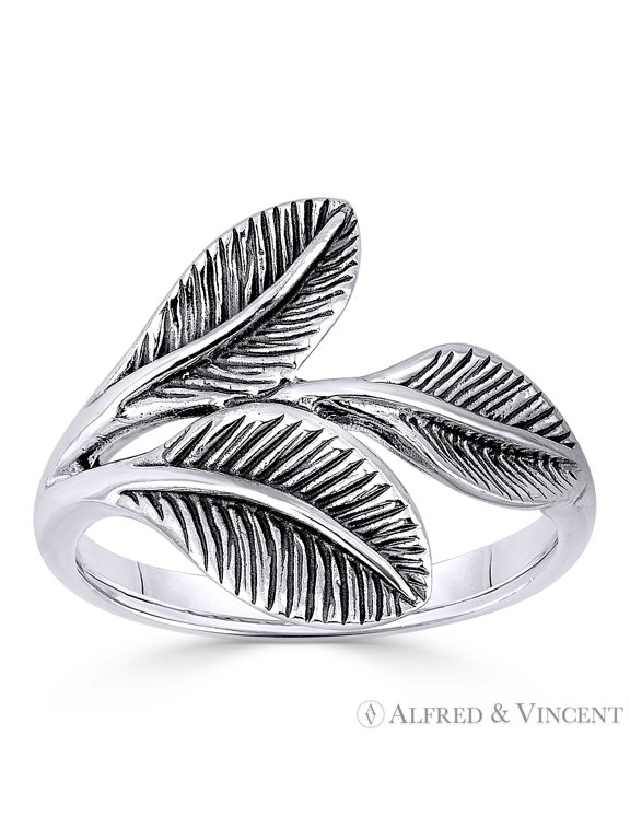 Triple-Laurel Leaf Victory Charm Ring in Oxidized .925 Sterling Silver