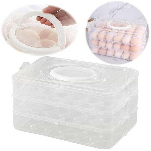 Triple Layer Egg Storage Bin – Large Capacity Fridge Organizer, Transparent Lid, Stackable Egg Holder for Kitchen, Camping, Buffet, Durable Storage